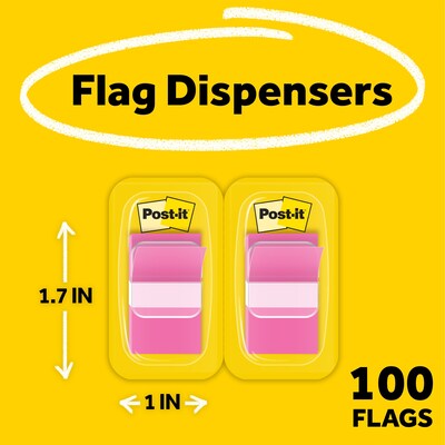 Post-it Flags, 1" Wide, Pink, 100 Flags/Pack (680-BP2)
