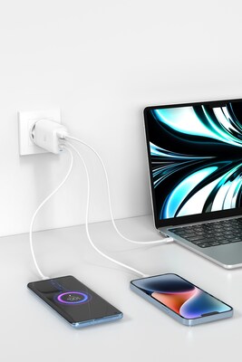LAX USB PD 65W Wall Charger with 2 USB-C, 1 USB-A and Travel Pouch, White (PD65INT)