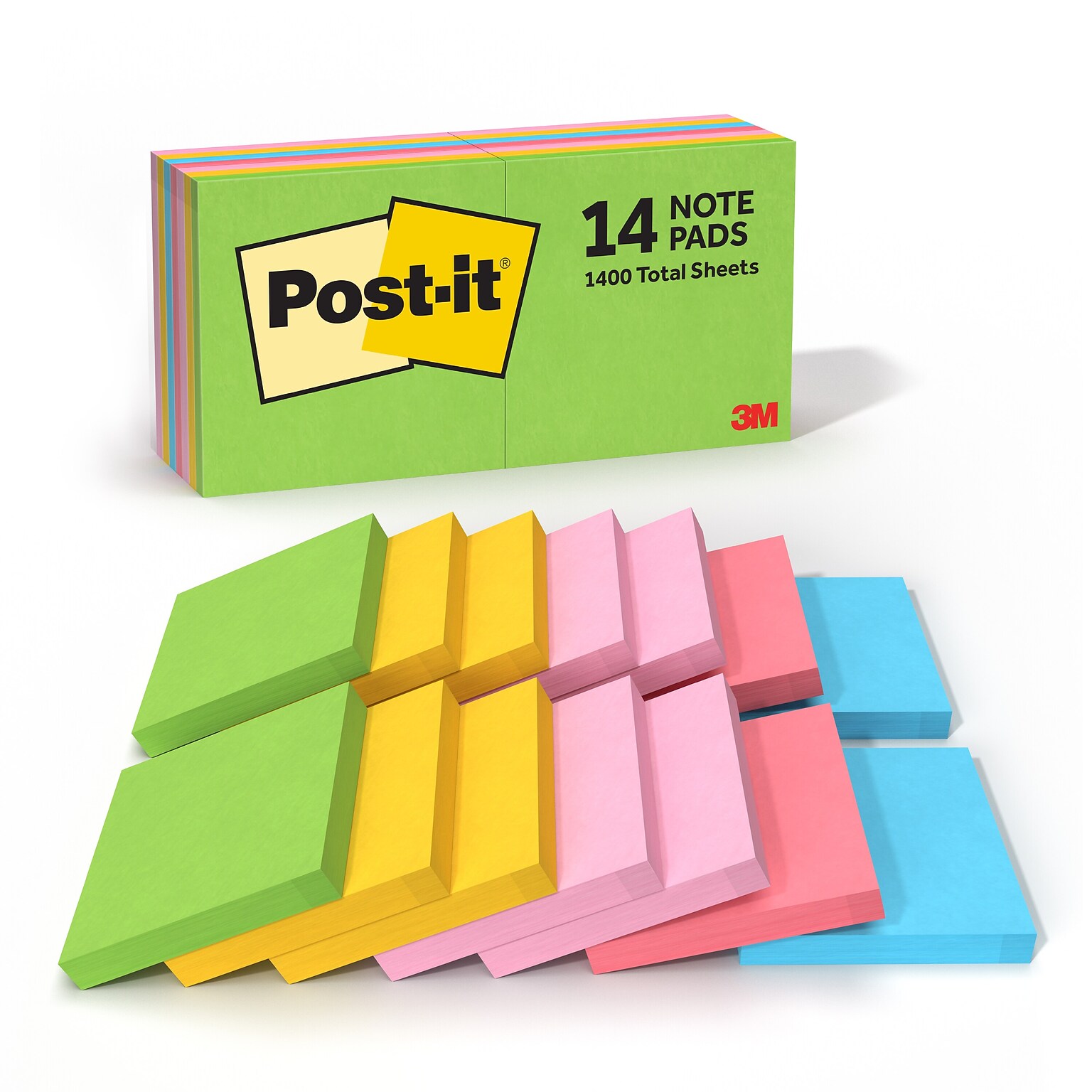 Post-it Notes, 3 x 3, Floral Fantasy Collection, 100 Sheet/Pad, 14 Pads/Pack (65414AU)