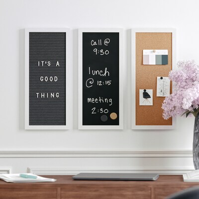 Martha Stewart Everette Cork Board, Chalk Board, Letter Board Set, White Woodgrain Frame, 18" x 24" (BRDK202210111WT)