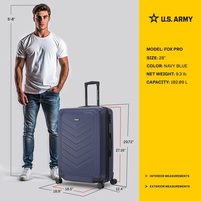US Army FOX PRO 28" Hardside Suitcase, 4-Wheeled Spinner, TSA Checkpoint Friendly, Blue (USLFPRO00L-BLU)