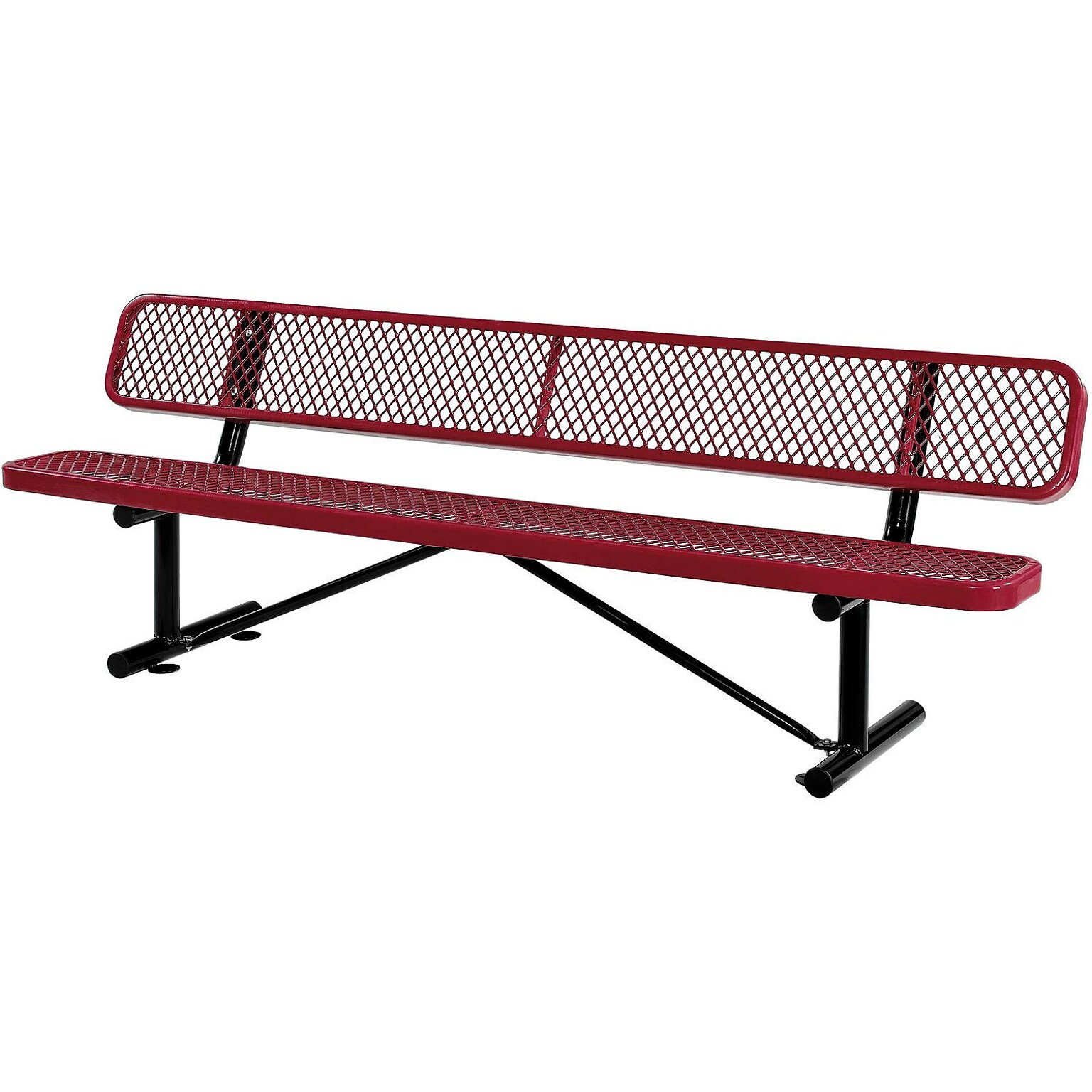 Global Industrial 8 Outdoor Steel Bench w/ Backrest, Expanded Metal, Red (277155RD)