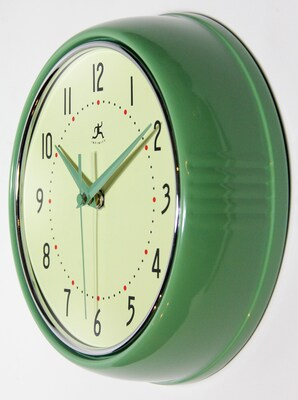 Infinity Instruments Round Retro Wall Clock, Aluminum, 9.5" (10940-GREEN)