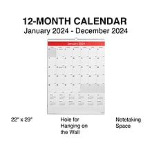 2024 Staples 22 x 29 Wall Calendar, White/Red (ST53914-24)
