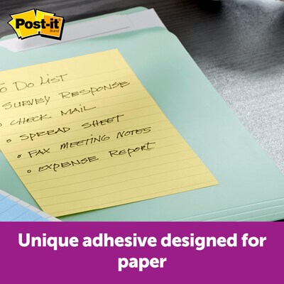 Post-it Sticky Notes, 4 x 6 in., 5 Pads, 100 Sheets/Pad, Lined, The Original Post-it Note, Canary Yellow