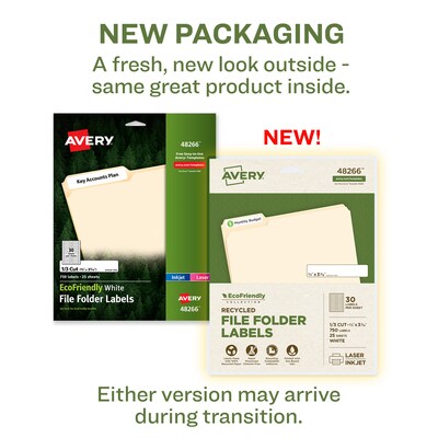 Avery EcoFriendly Laser/Inkjet File Folder Labels, 2/3 x 3-7/16, White, 750 Labels/Box (48266)