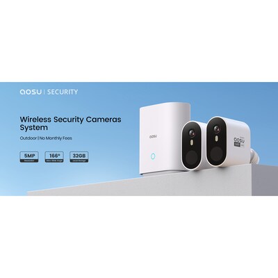 aosu 3K 5.0-MP Wireless Outdoor 2-Camera System Max with HomeBase Recorder, 4-Channel, White (C6S2AH11)