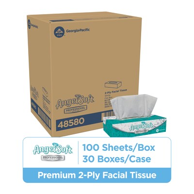 Angel Soft Professional Series Standard Facial Tissues, 2-Ply, 100 Sheets/Box, 30 Boxes/Pack (48580)