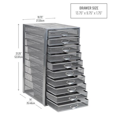 Mind Reader Storage Drawer, 10 Drawers, Metal, Silver (10CABMESH-SIL)