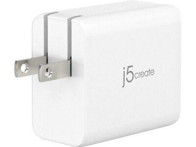 j5create 65W GaN USB-C 3-Port Charger for Laptops, Tablets and Mobile Devices, White (JUP3365)