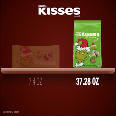 HERSHEY'S KISSES Grinch Milk Chocolate Christmas Candy Bulk Bag, 37.28 oz (HEC45404)