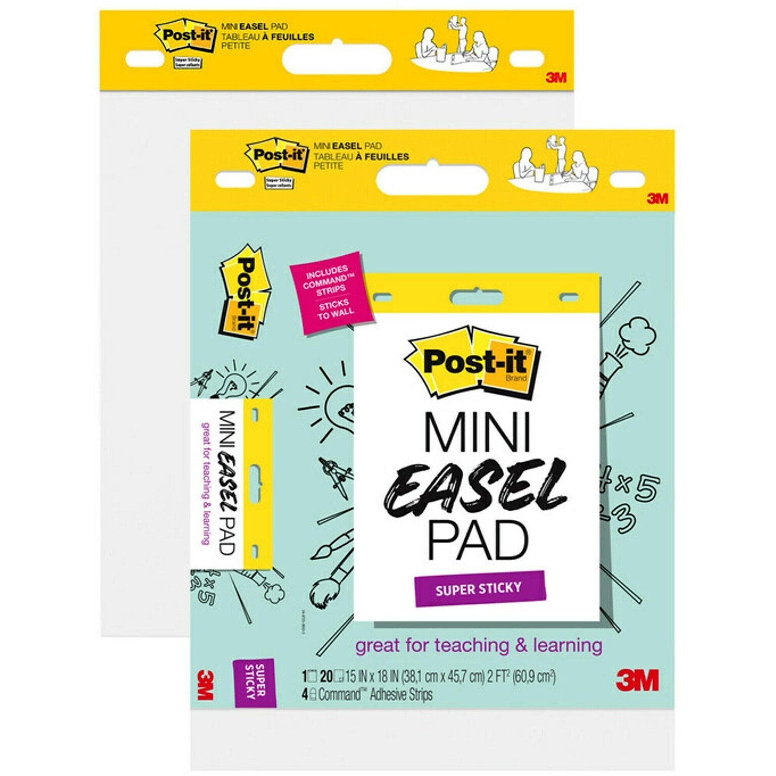 Post-it® Mini Super Sticky Wall Easel Pad, 15 x 18, 20 Sheets/Pad, 2 Pads/Pack (577SS-2PK)