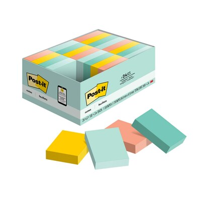 Post-it Notes, 1 3/8" x 1 7/8", Beachside Café Collection, 100 Sheets/Pad, 24 Pads/Pack (653-24APVAD)