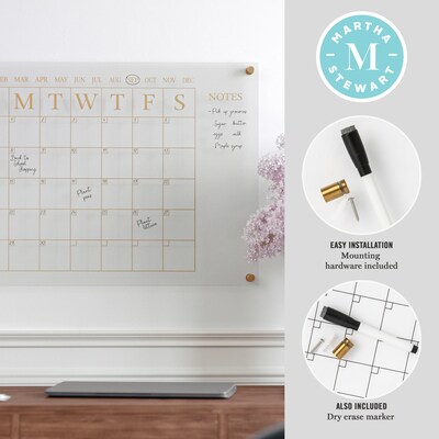 Martha Stewart Grayson Acrylic Gold Print Dry Erase Wall Calendar with Notes, 24" x 18" (BRAC4560GDCGD)