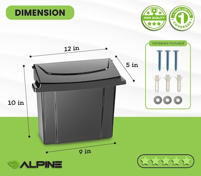 Alpine Industries Plastic Sanitary Napkin Disposal Receptacle, 10"x 5", Black (451-BLA-MK)