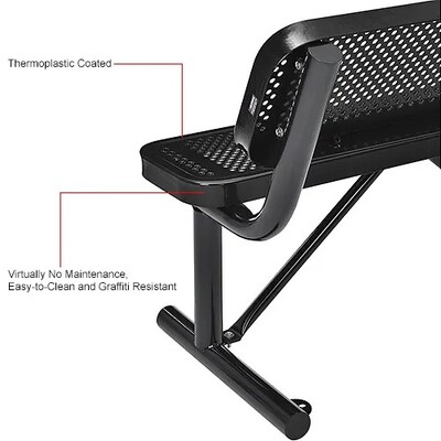 Global Industrial 4' Outdoor Steel Bench w/ Backrest, Perforated Metal, Black (695744BK)