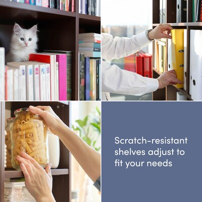 Bestar Logan 66"W U or L Shaped Desk with Hutch, File Cabinet, and Bookcase, Bark Grey (46851-47)