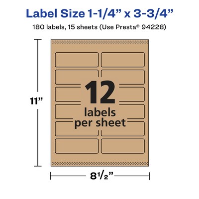 Avery Laser/Inkjet Multipurpose Labels, 3.75" x ", Kraft Brown, 180/Pack (94228)