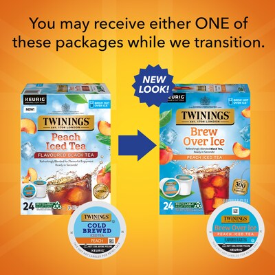 Twinings Brew Over Ice Peach Iced Black Tea, Keurig® K-Cup® Pods, 24/Box (F17280)