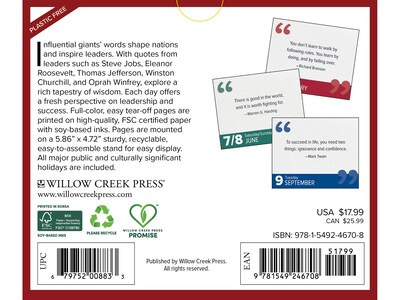 2025 Willow Creek Great Leaders, Greatest Quotes 5.86 x 4.72 Day-to-Day Calendar, Blue/White (4670
