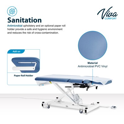 Viva Comfort XRO Electric Height and Back Adjustable Exam Table with Stirrups, 600 lbs Capacity, Blue (ADI903-22-BLU-MK)