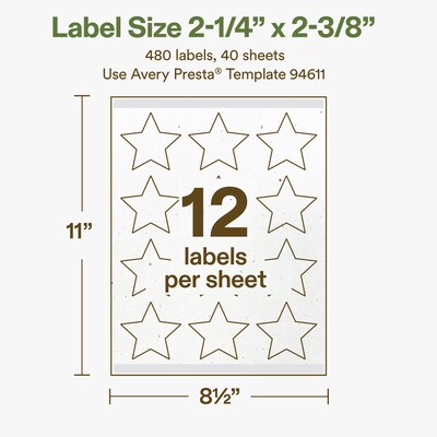 Avery Star Laser/Inkjet Multipurpose Labels, 2-1/4" x 2-3/8", Off-White (480/Box)