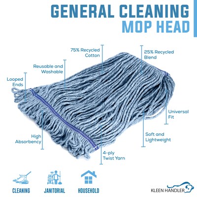 BISON LIFE Kleen Handler Blend Heavy Duty Wet Mop Head, Blue, 24/Pack (BP-KH-GCM-24)