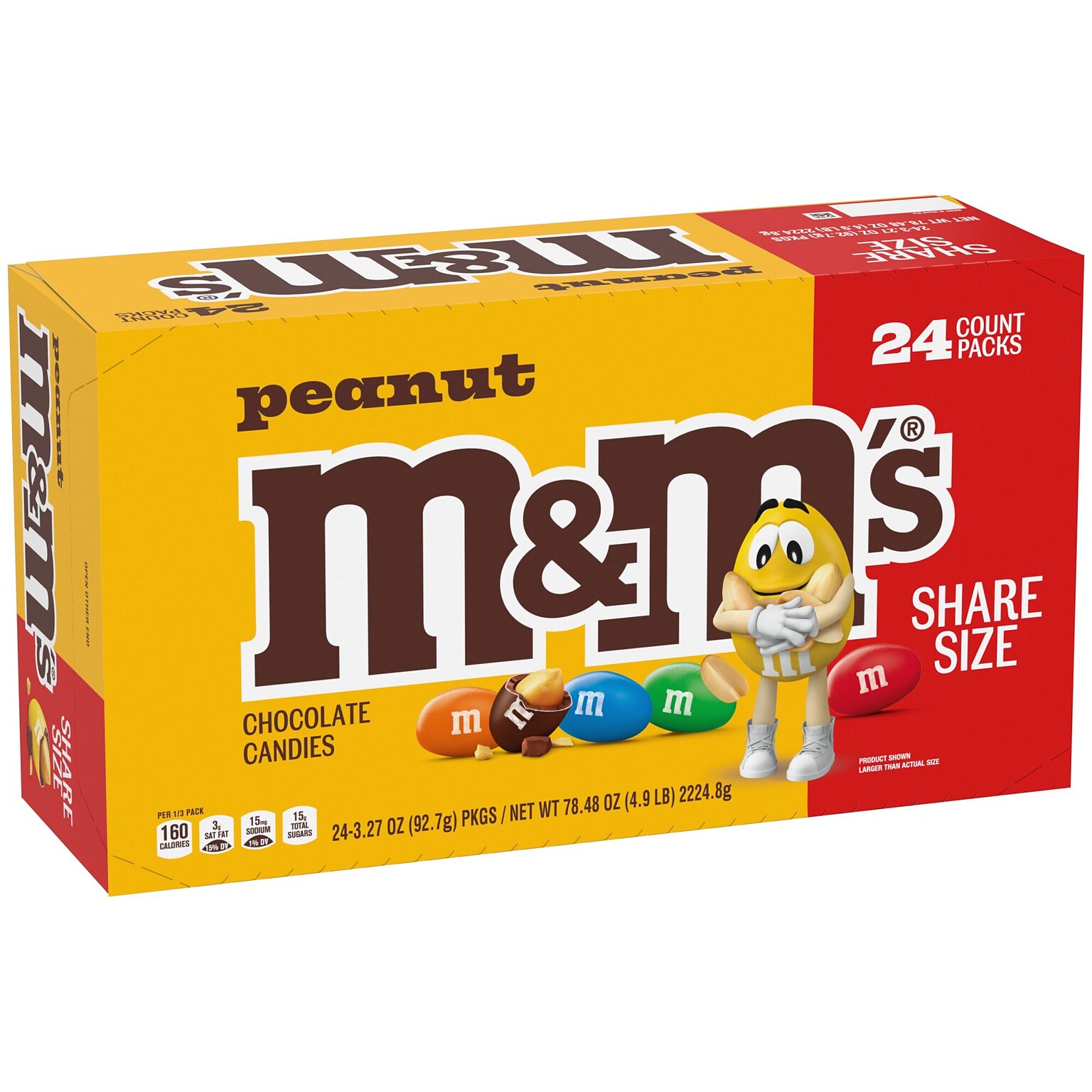 M&Ms Sharing Size Peanut Milk Chocolate Pieces, 3.27 oz., 24 Bags/Box (MMM04432)