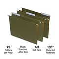 Staples® 95% Recycled Hanging File Folders, 1/3-Cut Tab, Letter Size, Standard Green, 25/Box (ST1168