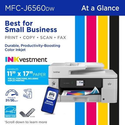 Brother INKvestment MCF-J6560DW Wireless Color All-in-One Inkjet Printer