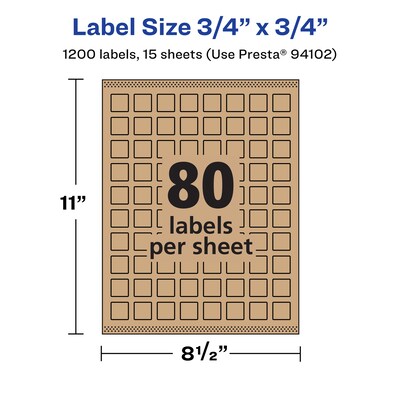 Avery Laser/Inkjet Multipurpose Labels, 0.75" x ", Kraft Brown, 1200/Pack (94102)
