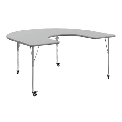 Flash Furniture Wren Horseshoe Activity Table, 66 x 60, Height Adjustable, Gray Top/Silver Frame (XUA6066HRSEGTAC)