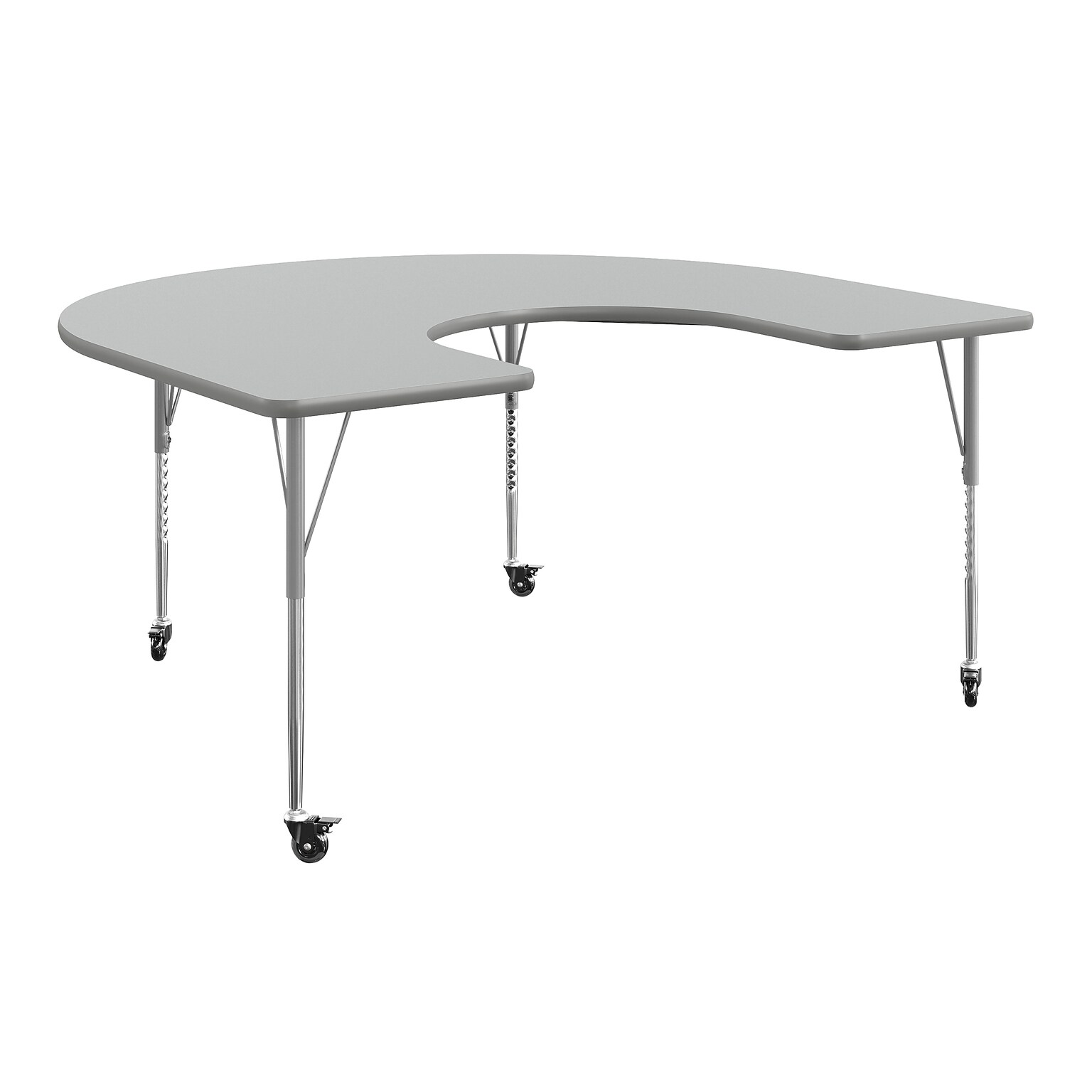 Flash Furniture Wren Horseshoe Activity Table, 66 x 60, Height Adjustable, Gray Top/Silver Frame (XUA6066HRSEGTAC)