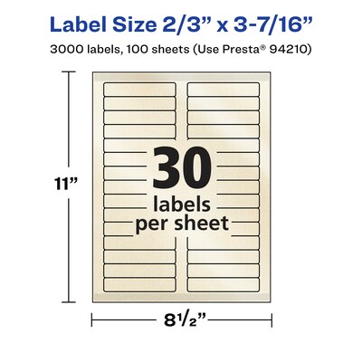 Avery Pearlized Ivory Rectangle Multipurpose Labels, 2/3" x 3-7/16", Ivory, 3000/Box (94210)