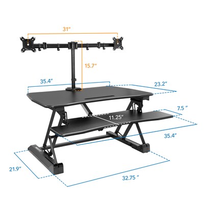 Mount-It! 35"W Electric Adjustable Standing Desk Converter with Dual Monitor Mount and USB Charging Port, Black (MI-8053)
