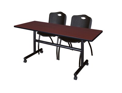Regency Kobe 60 Flip Top Mobile Training Table- Mahogany & 2 M Stack Chairs- Black