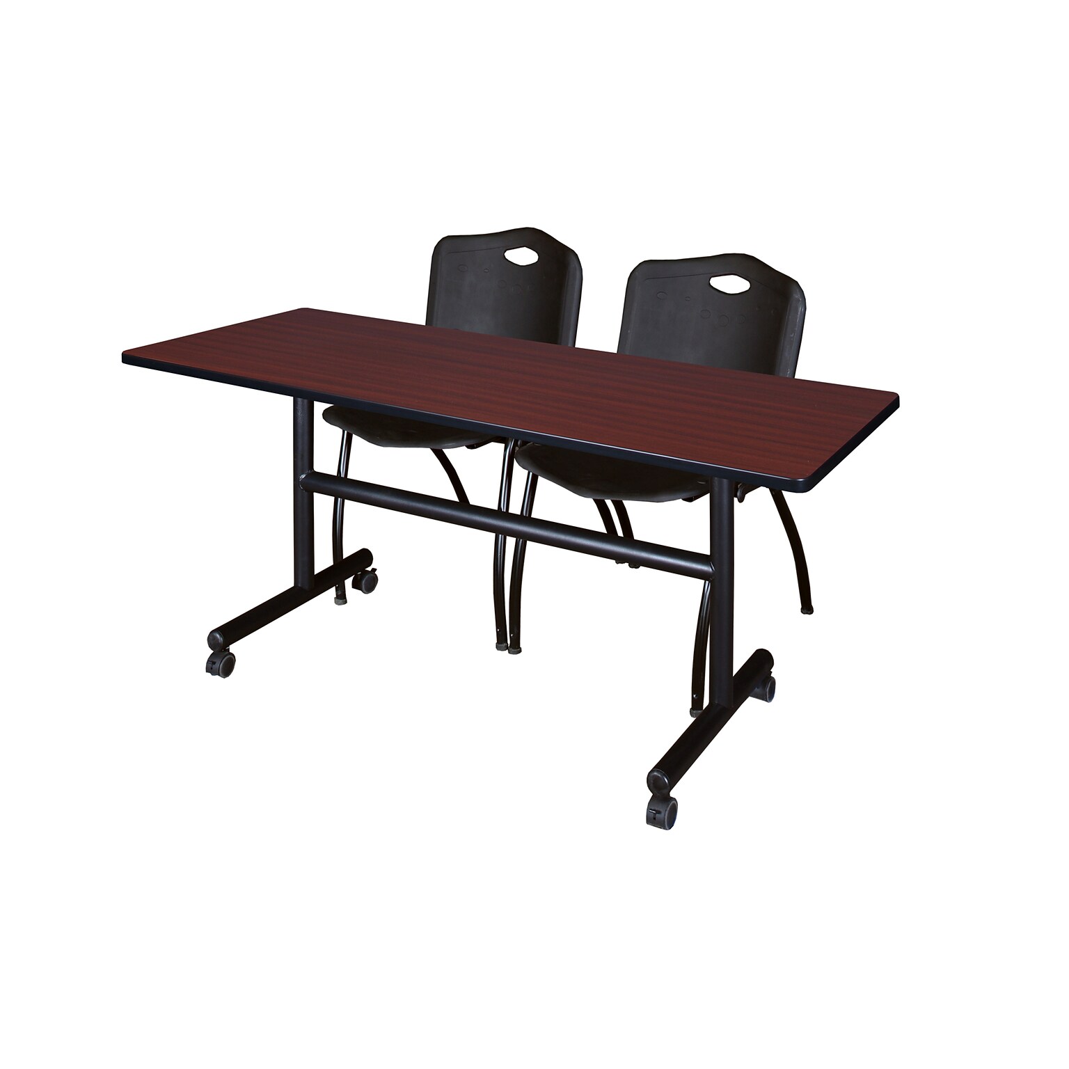 Regency Kobe 60 Flip Top Mobile Mahogany Training Table & 2 M Stack Chairs, Black (MKFT6024MH47BK)