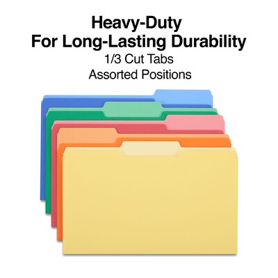 Staples® Heavyweight File Folders, 1/3 Cut Tab, Legal Size, Assorted Colors, 50/Box (TR18366)