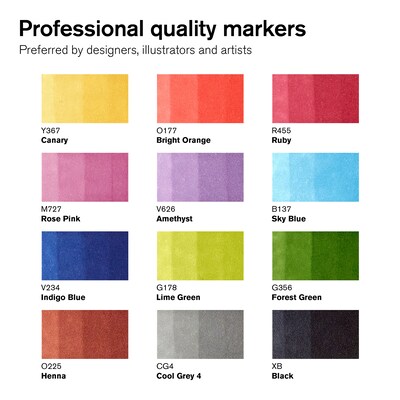 Winsor & Newton Promarker Dual-Tip Alcohol Based Marker, Essential Colors #1, 12/Pack (WNX0290137)