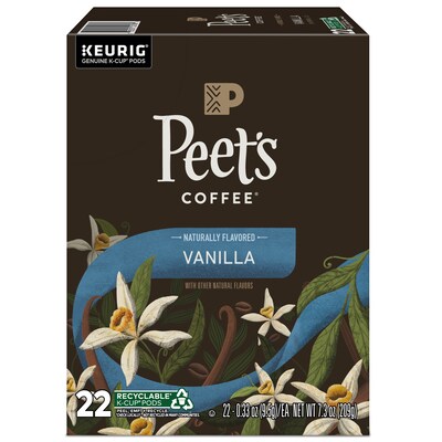 Peet's Coffee Vanilla Coffee, Keurig K-Cup Pod, Light Roast, 22/Box (5000376697)