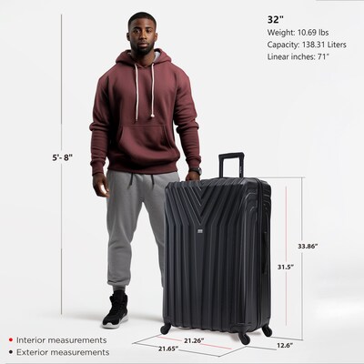 InUSA Vasty 33.86" Hardside Suitcase, 4-Wheeled Spinner, TSA Checkpoint Friendly, Black (IUVAS00XL-BLK)