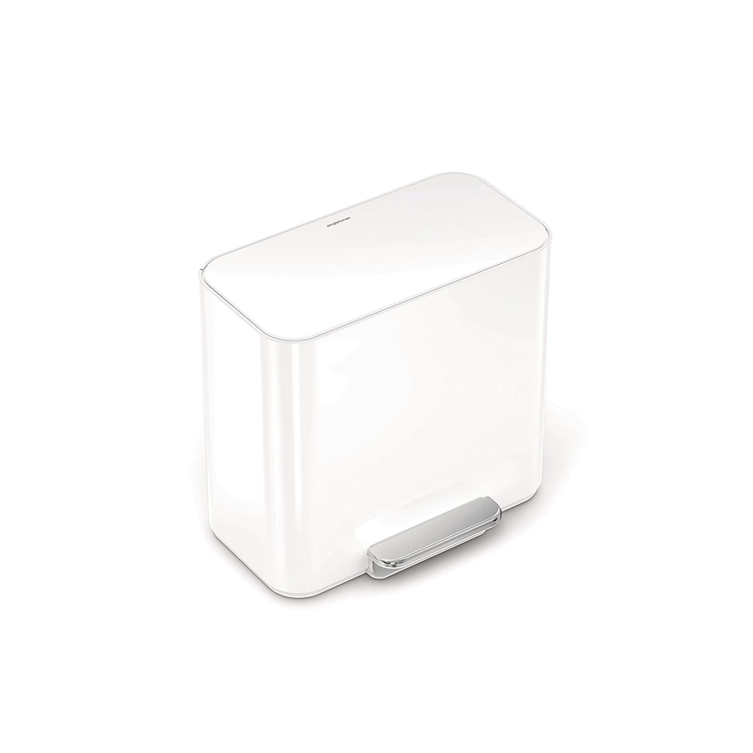 simplehuman 15L Mini Office Recycler with Liner Pocket, White Steel, Indoor Step Trash Can, 4 Gallons (CW2122)