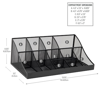 Mind Reader 11 Compartment Metal Coffee Cup and Condiment Organizer, Black (COMORGMESH-BLK)
