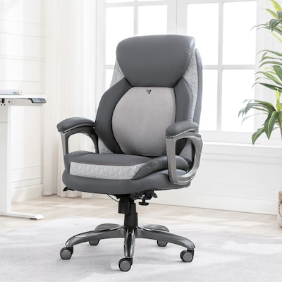 Sharper Image S-600 Active Lumbar Heated Ergonomic Bonded Leather Swivel Executive Massage Chair, Gray (60098-GRY)