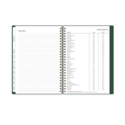 2026 Blue Sky Bespoke Letterpress 8.5" x 11" Calendar Year Weekly & Monthly Planner, Plastic Cover, Deep Forest Green (156225)