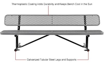 Global Industrial 8' Outdoor Steel Bench w/ Backrest, Expanded Metal, Gray (277155GY)