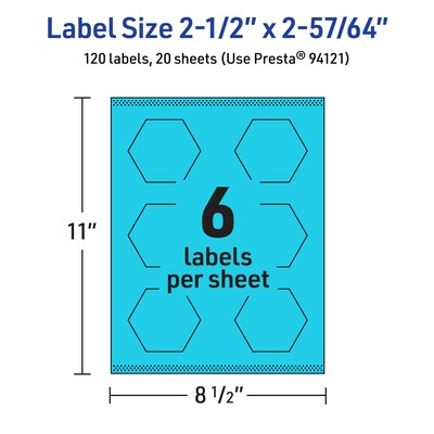 Avery Printable Decorative Edge Multipurpose Labels, 2-1/2" x 2-57/64", Bright Blue, 120/Pack (94121)