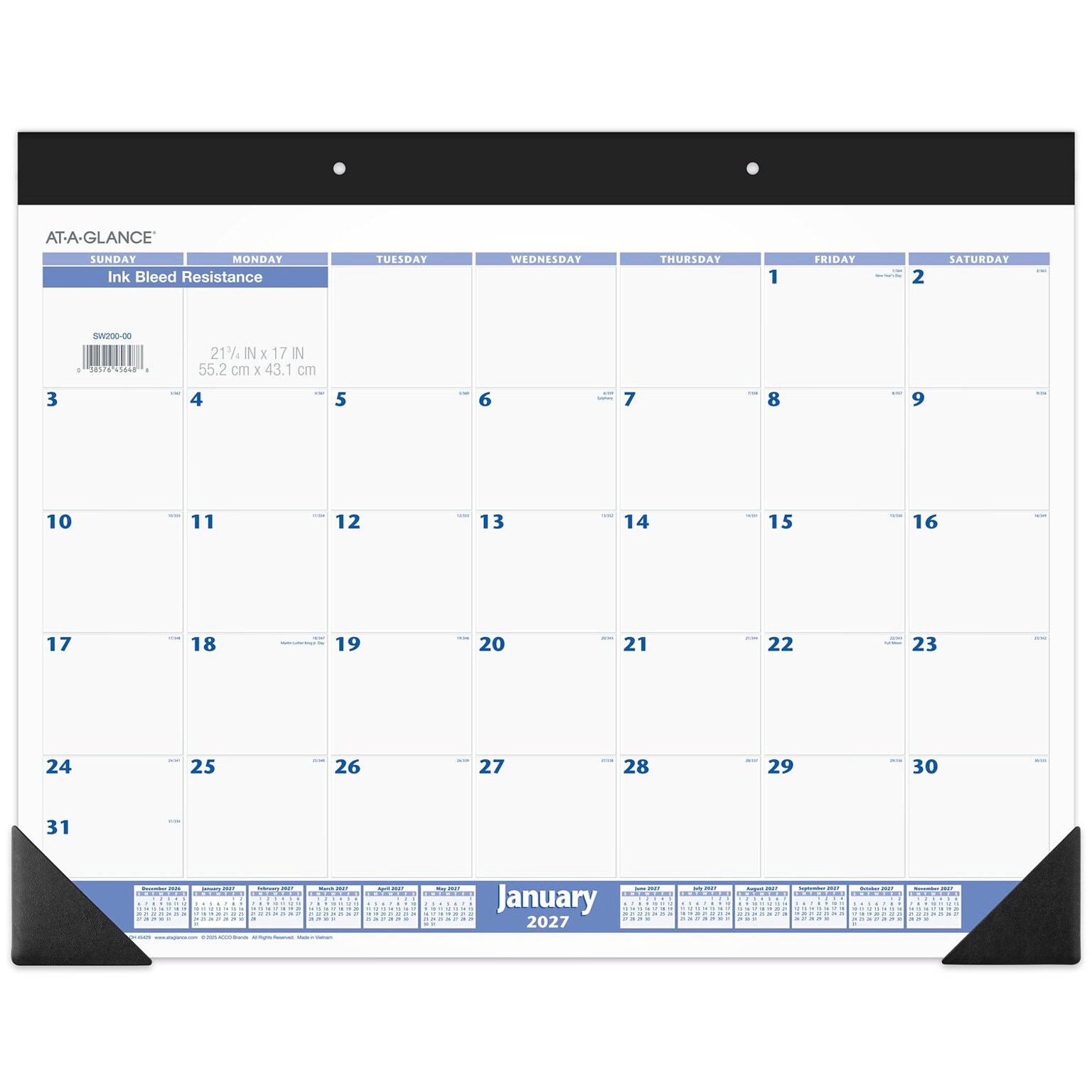 2027 AT-A-GLANCE 21.75 x 17 Monthly Desk Pad Calendar, White/Blue (SW200-00-27)