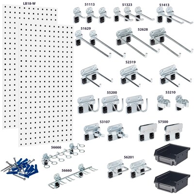 Triton Products LocBoard Kit, (2) 18 x 36 x 9/16 Steel Square Hole Pegboards, 28 Hooks and 2 Bins
