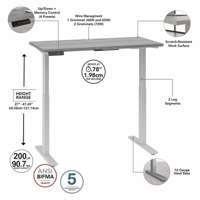 Bush Business Furniture Move 60 27"-48" Adjustable Standing Desk, Platinum Gray/Cool Gray Metallic (M6S4824PGSK)